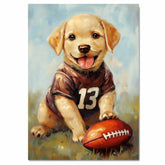 Labrador Puppy Football Canvas Wall Art for Dog Sports Lovers Room Décor Ideas for Pet Birthdays on Ready to Hang 1.5" Thick Canvas Wrap, Floating Framed Canvas, Flat Rolled Canvas